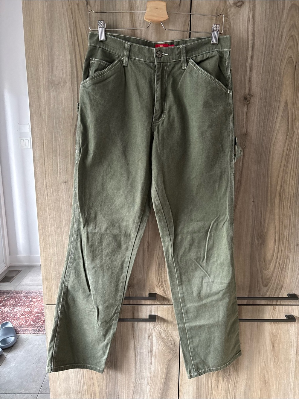 Dickies Girl Olive Carpenter Utility Pants Contrast Stitch Women Size 5/27 Skate - Picture 2 of 13